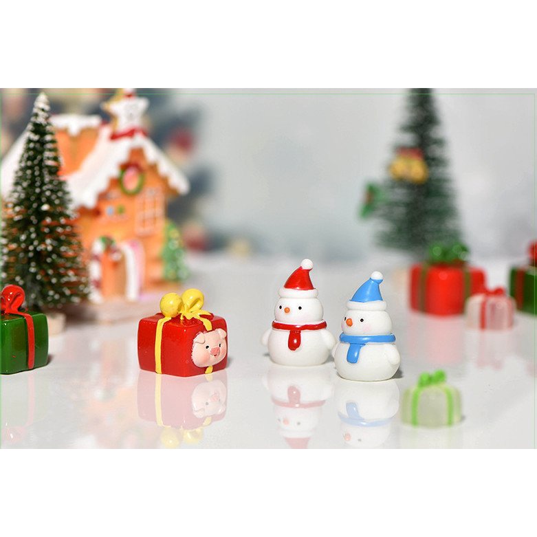 Trang trí giáng sinh, noel, terrarium, sen đá mô hình người tuyết và quà heo siêu dễ thương