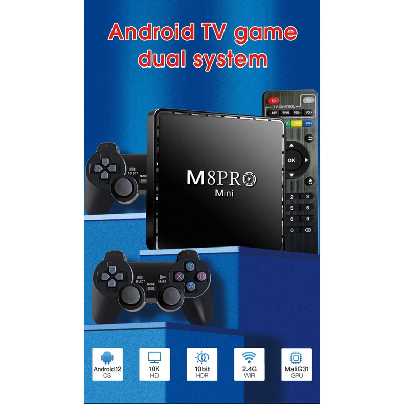 Máy Chơi game mini m8pro 10k 64g 10000 Trò Chơi Cổ Điển android 12 smart tv box iptv wi-fi 2.4g h313