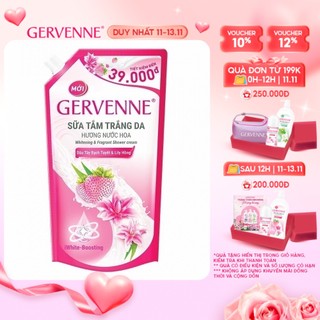  Túi sữa tắm trắng da hương nước hoa Gervenne Dâu Tây Bạch Tuyết và Lily Hồng 900g