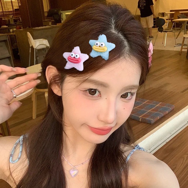 Kẹp Tóc Hình Búp Bê Mắt Ngôi Sao Năm Cánh / Kẹp Tóc Lông Xù Ngọt Ngào Thời Trang Mùa Đông / Phụ Kiện Tóc Hình Ngôi Sao Nhiều Màu Sắc