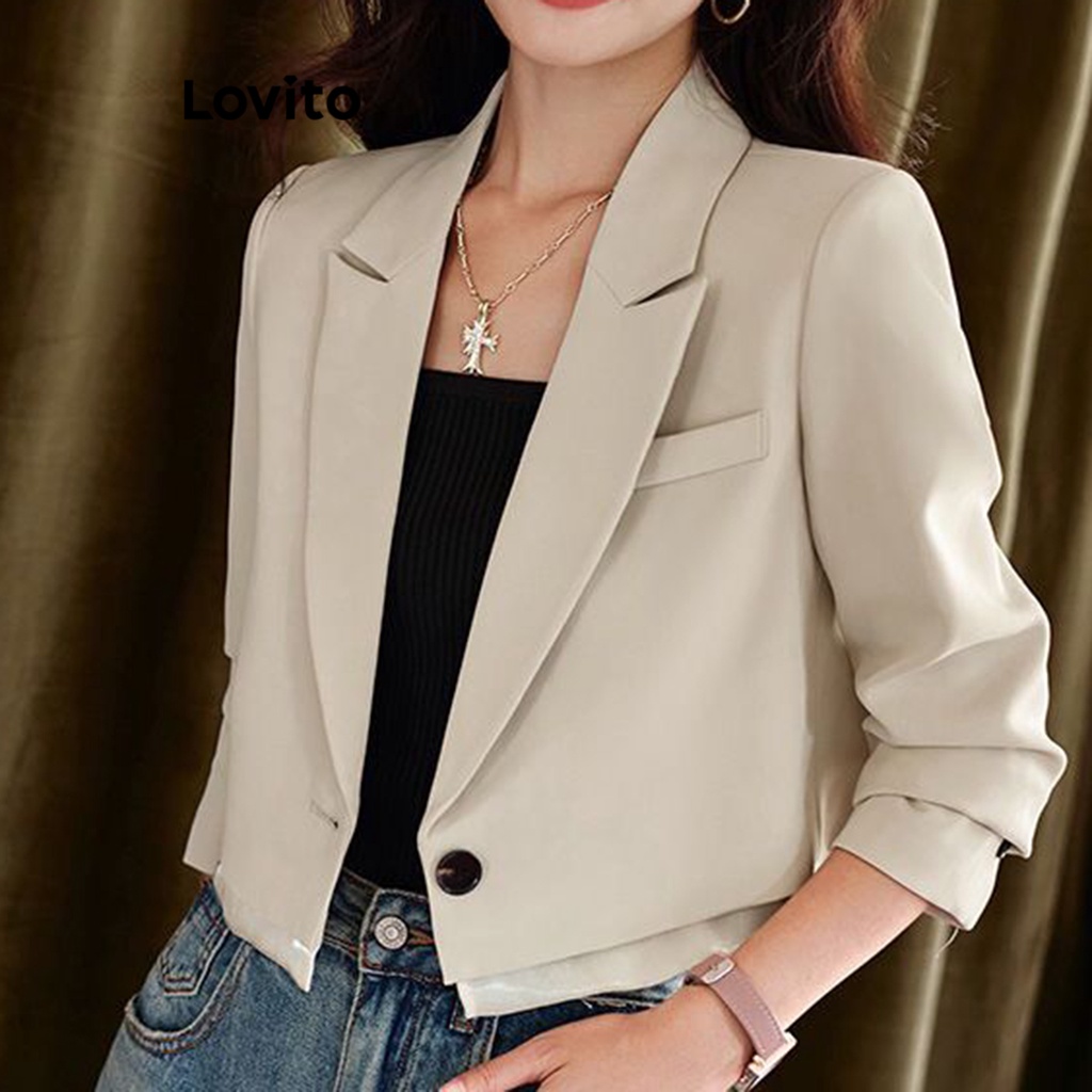 Áo blazer Lovito nút trước màu trơn thường ngày cho nữ LNE27219