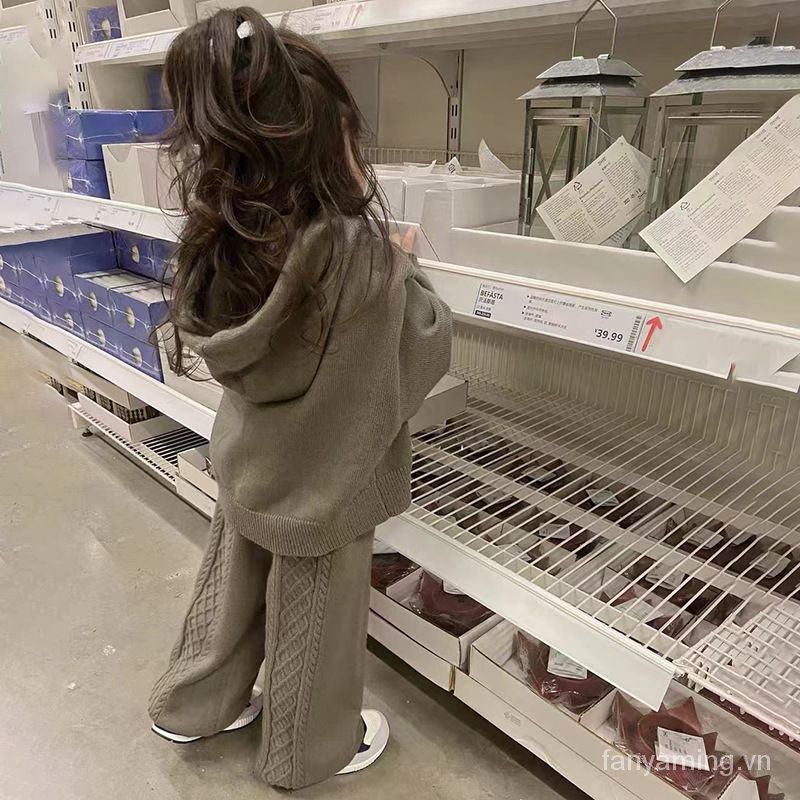 Bộ Áo Khoác Len Dệt Kim Hai Mảnh Thời Trang Xuân Thu Hàn Quốc Cho Bé Gái 3Ddl