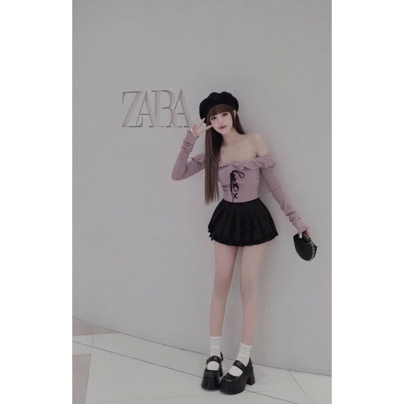 Set ao tăm trễ vai chân váy tuyết mưa