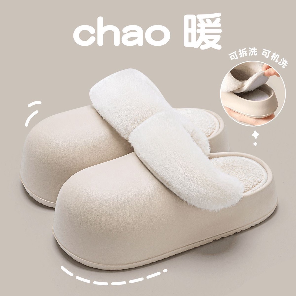 3CM không thấm nước Dép cotton Lót Nhung Dày Dặn Giữ Dép Lông dép bánh