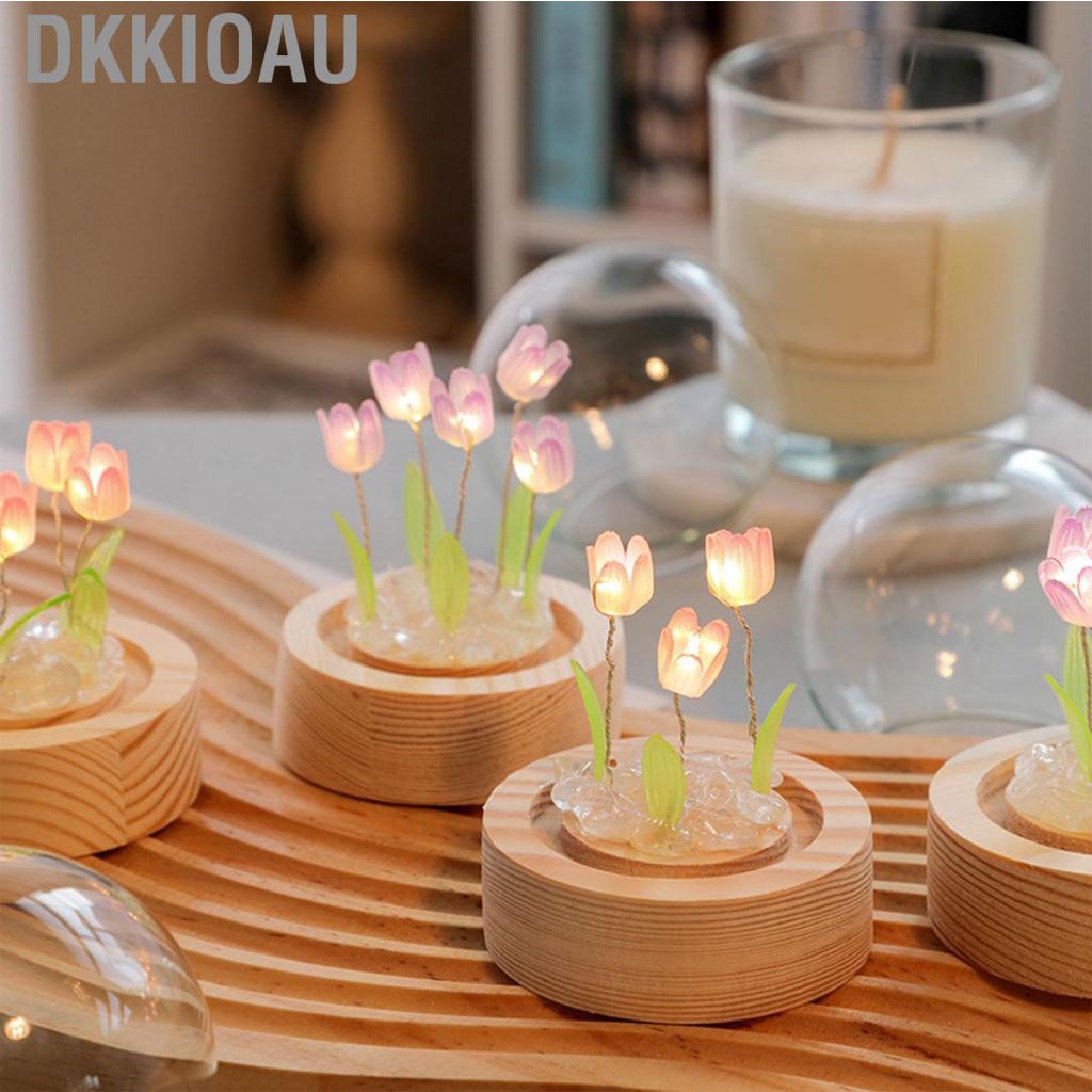 Dkkioau Flower Night Light With Glass Cover Handmade DIY Bedside  Lamp Table Desk Bedroom Decor Mood