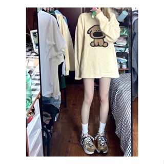 NRVP Mới Áo Thun 100% cotton Tay Dài Dáng Rộng Có In Hình Phong Cách Hàn Quốc Cho Nữ