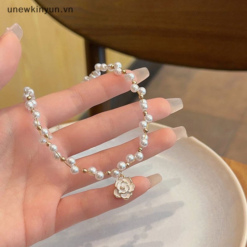 Vòng cổ Ngọc Trai Hình Hoa Trà Đính Hoa Trà Phong Cách uu Thanh Lịch Thời Trang Cho Nữ