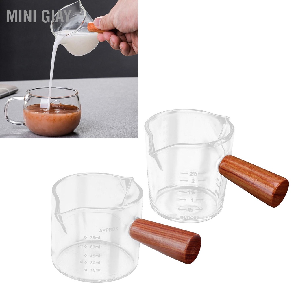 Mini Giay Cốc đong cà phê thủy tinh có vòi đôi tay cầm bằng gỗ cho nhà bếp gia đình