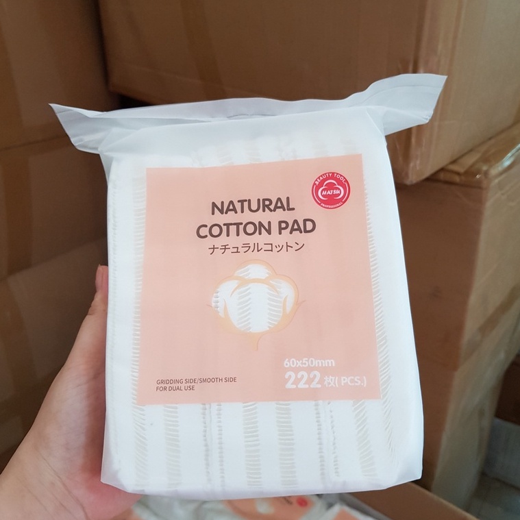 Bông Tẩy Trang Natural Cotton Pad Hatsu Natural 3 Lớp - Mẫu Mới 222 Miếng