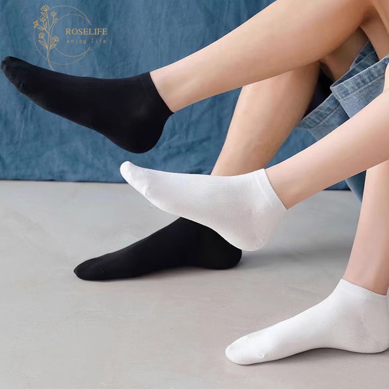 Roselife Đôi Vớ Da Lộn Màu Trắng Đen Cơ Bản Dành Cho Nam Nữ