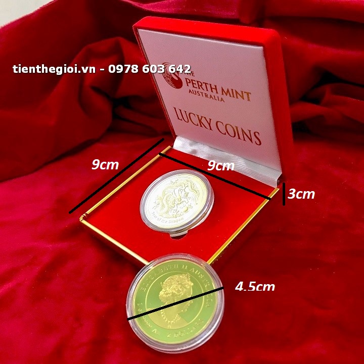 Cặp Xu Úc Hình Con Rồng Mạ Vàng Bạc tặng hộp nhung - SP007239