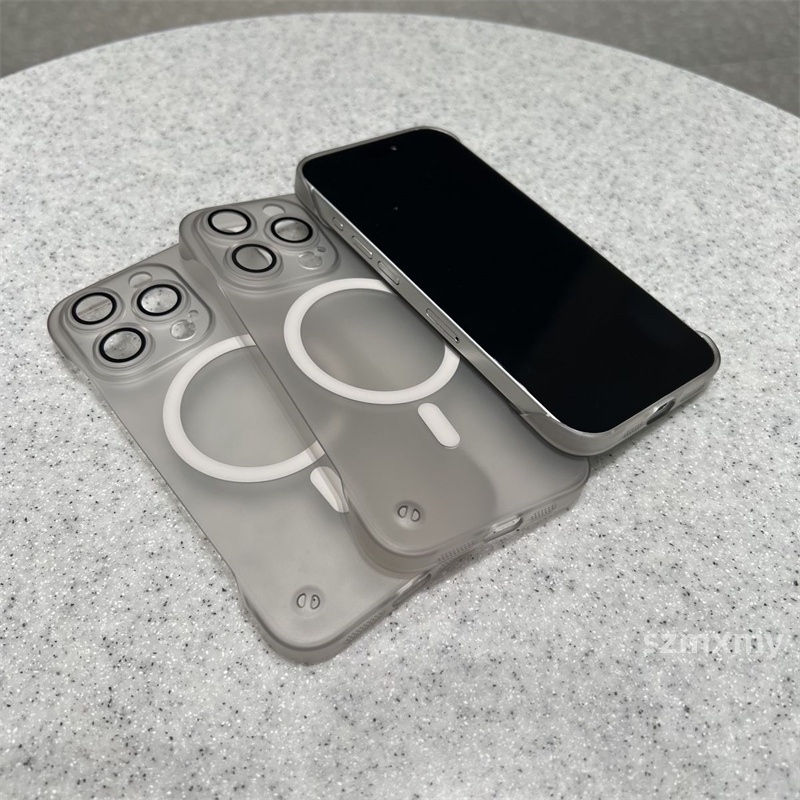 Mờ / matte Ốp Điện Thoại acrylic Trong Suốt Mặt Nhám Từ Tính Bảo Vệ lens Cho iphone 15 13 14 12 pro max 15plus