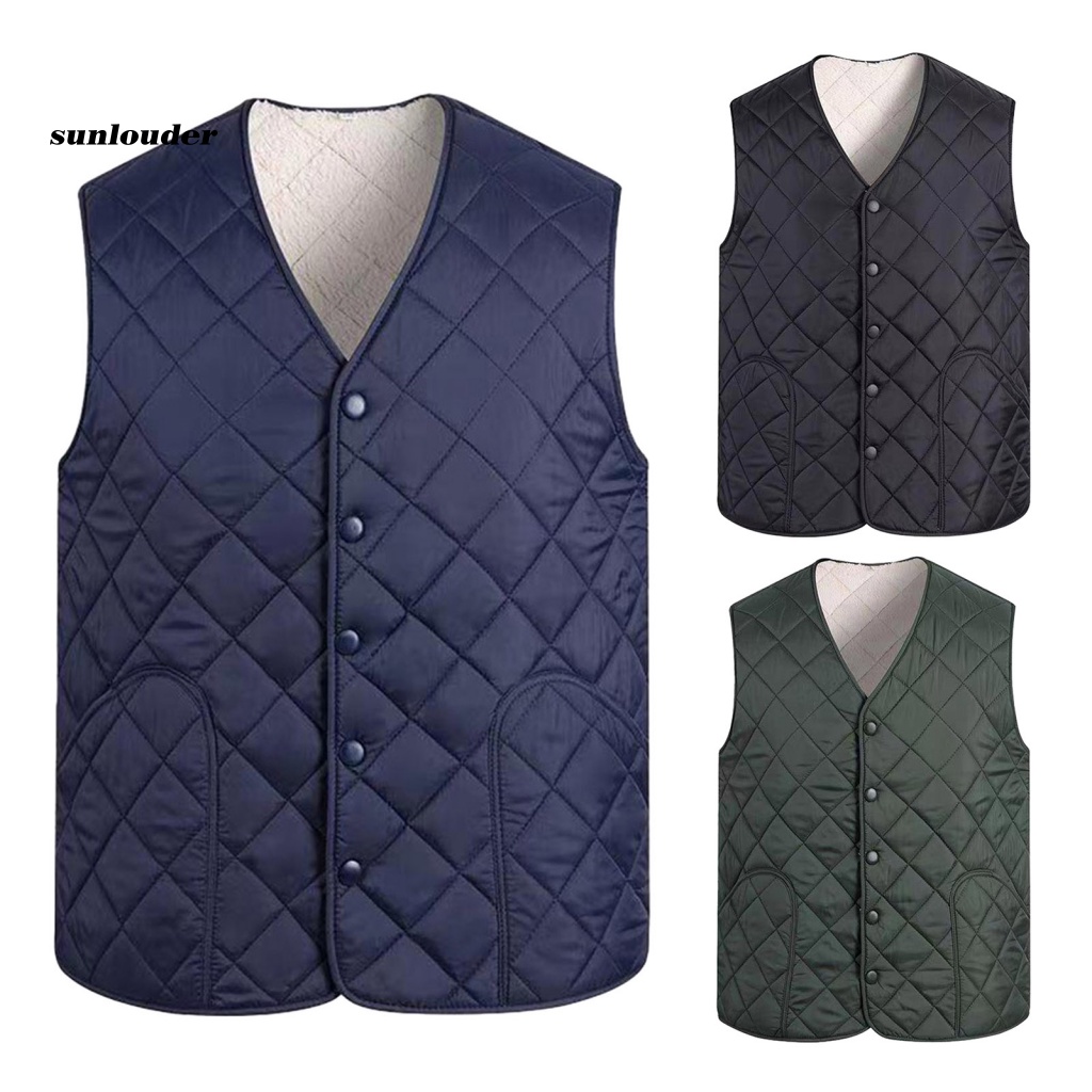 Sl Áo Khoác Ghi Lê cotton Dày Dáng Rộng Kẻ Sọc Caro Một Hàng Nút Màu Trơn Giữ Ấm Mùa Đông Cho Nam