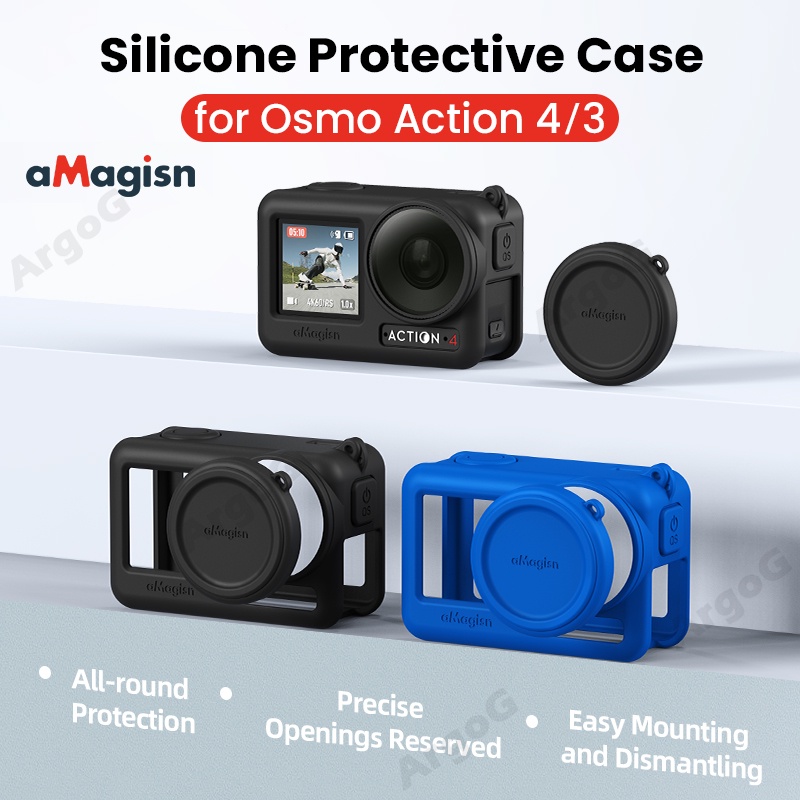 aMagisn Ốp Silicon Cho DJI Osmo Action 4 / 3 Bao Bảo Vệ Kèm Nắp Ống Kính Và Dây Đeo Phụ Kiện Action 