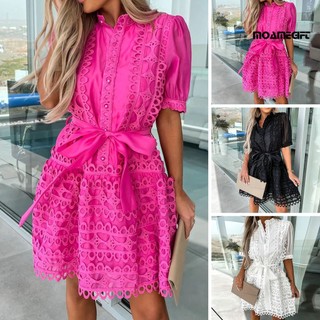 [moame] Đầm mini Màu Trơn Phối Ren Xuyên Thấu Eo Cao Bó Sát Thắt Lưng Khoét Rỗng Kèm Thắt Lưng Mặc Đi Tiệc Tùng Cho Nữ