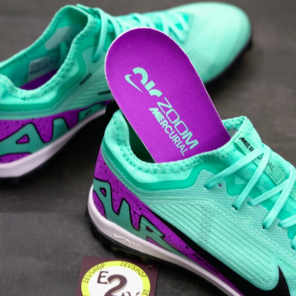 Giày bóng đá Air Zoom Mer Vapor 15 Pro Xanh Ngọc, giày đá banh cỏ nhân tạo nam đã khâu đế - 2EVSHOP