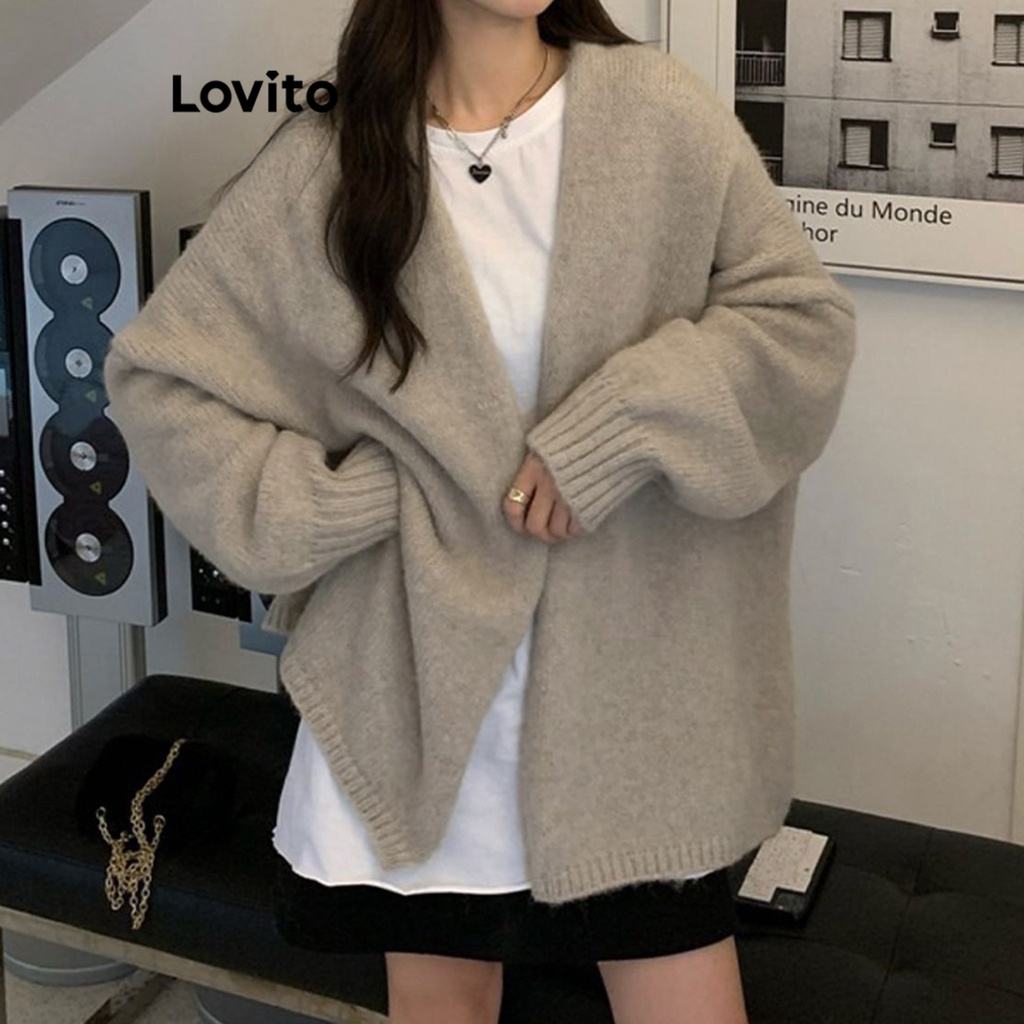 Lovito Áo cardigan trơn cơ bản thông thường cho nữ LNE27050