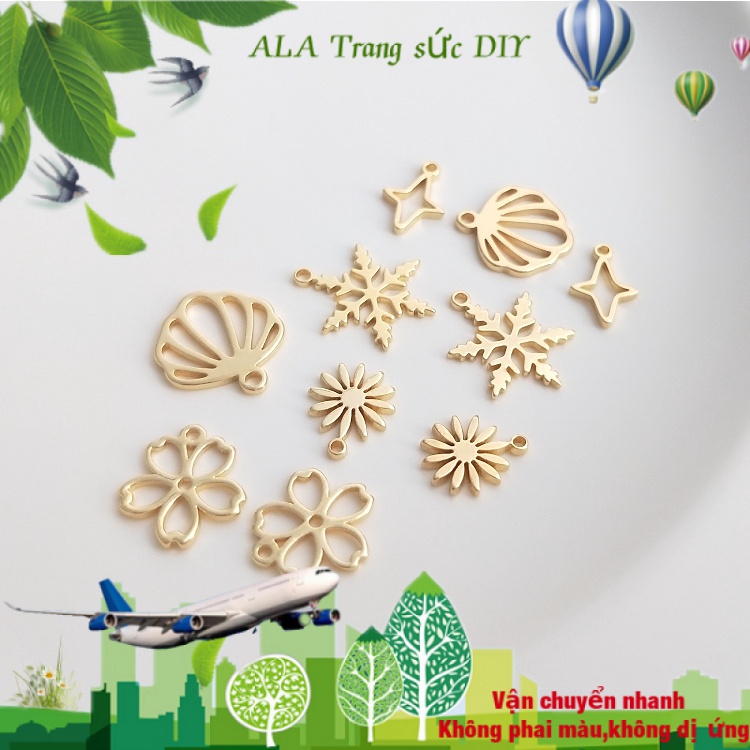 💖Trang sức DIY phụ kiện💖Màu Sắc Mặt Dây Chuyền Mạ Vàng 14k Hình Hoa Anh Đào / Ngôi Sao / Bông Tuyết