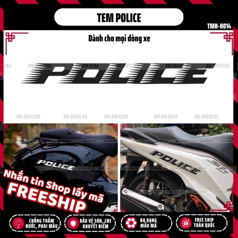 Tem Police Phản Quang dán xe | TMN-H014 | Decal cao cấp chống nước, chống phai màu