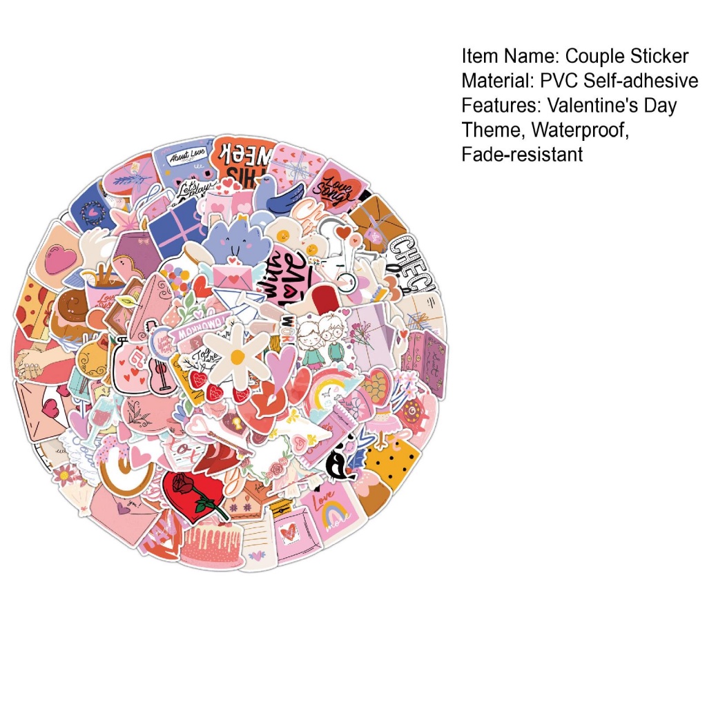Bộ 100 Miếng Dán Chống Thấm Nước Họa Tiết Dễ Thương Dùng Trang Trí Sổ Tay / Hành Lý / Ngày valentine