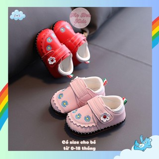Giày cho bé gái thêu hoa xinh xắn chất da lót vải êm ái đế mềm siêu nhẹ( bé sơ sinh 0-1 tuổi)