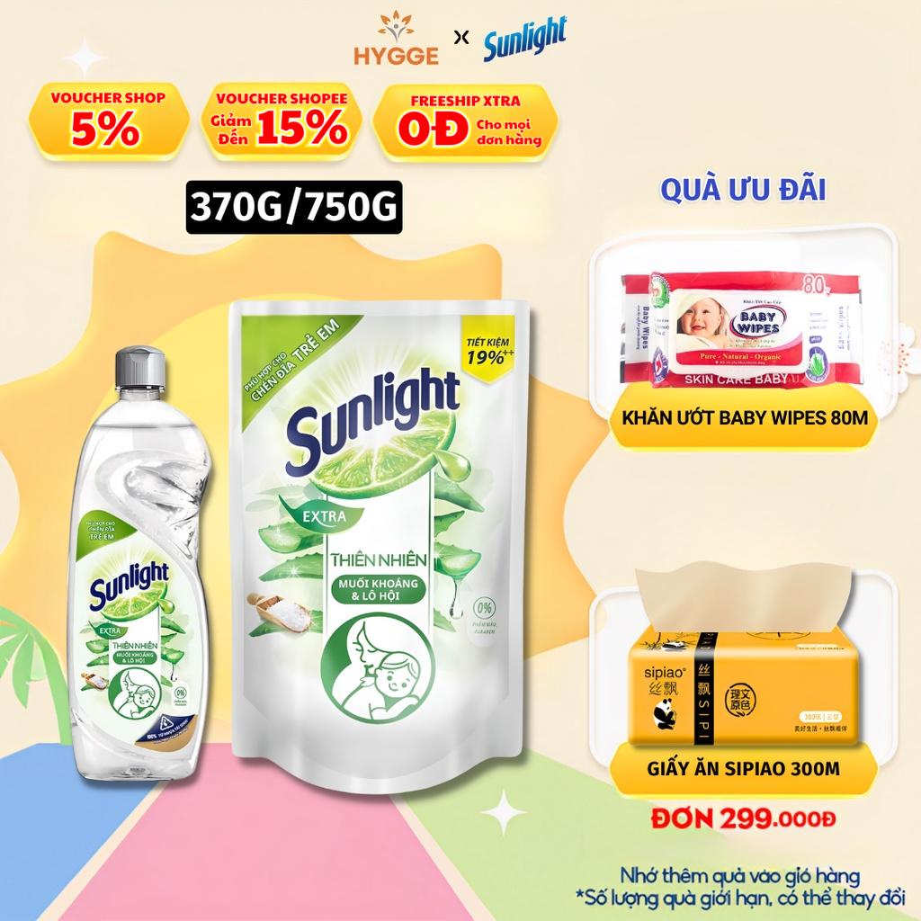 Nước Rửa Chén Sunlight Dầu Rửa Bát Hữu Cơ Thiên Nhiên Sạch Nhanh Hương Muối Khoáng & Lô Hội 370/750g