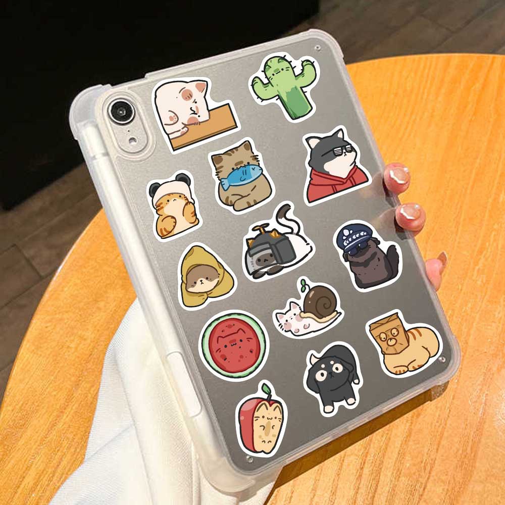 Bộ 80 Miếng Dán Trang Trí Mũ Bảo Hiểm / Bút Chì Chống Thấm Nước Họa Tiết Hoạt Hình Mèo Dễ Thương