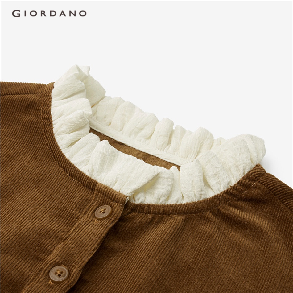 GIORDANO WOMEN Lace trims high neck cotton corduroy dress 05463688