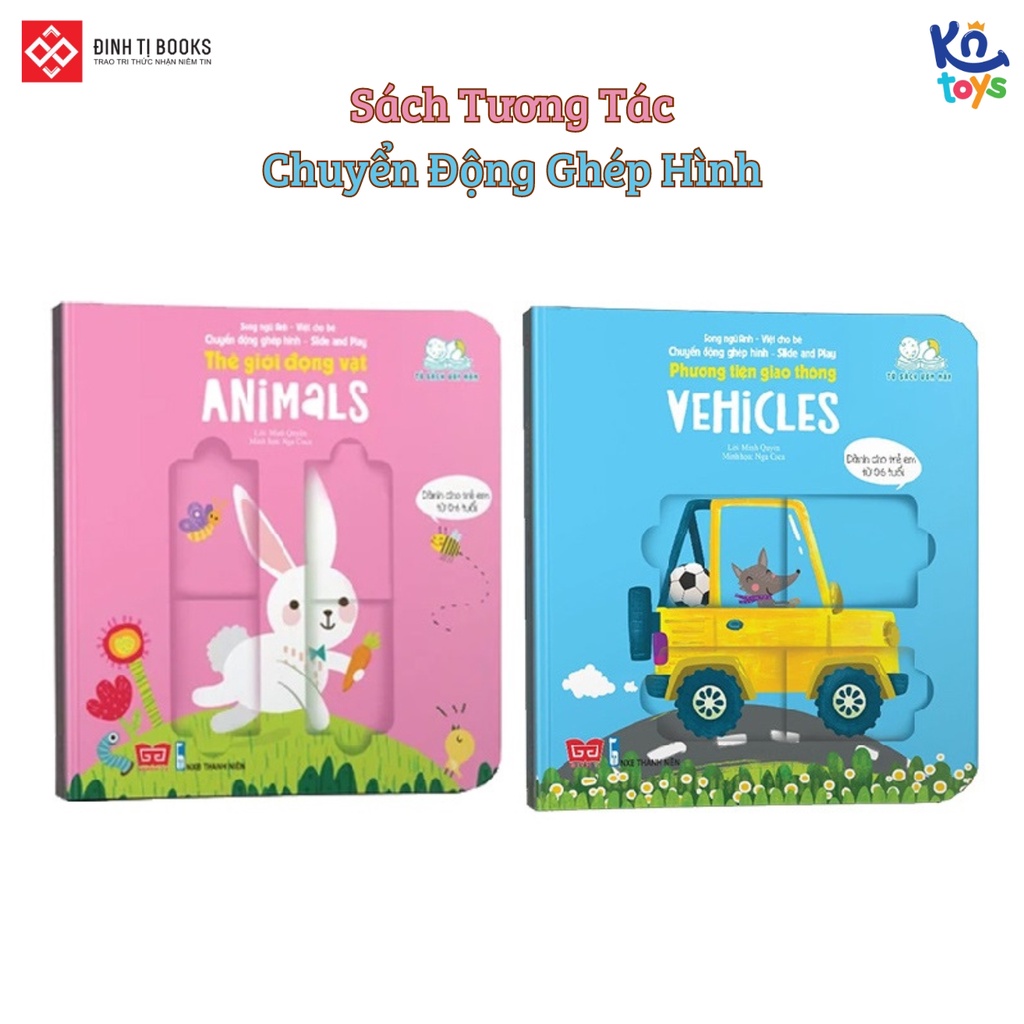 Sách Tương Tác Song Ngữ Việt Anh - Chuyển Động Ghép Hình - Slide and Play - Đinh Tị Books (bé từ 0-6 tuổi)