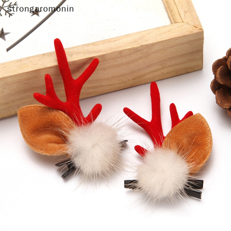 1 Cặp Kẹp Tóc Hình Tuần Lộc Giáng Sinh Dễ Thương Cho Bé Gái