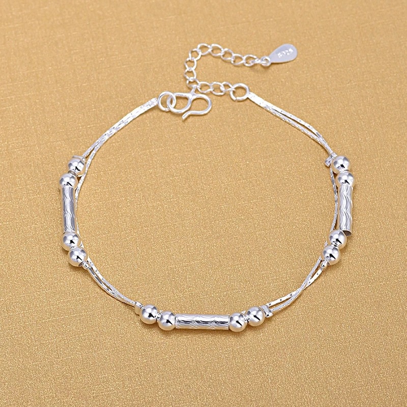 Lắc Chân Mạ Bạc 925 Dạng Chuỗi Xinh Xắn Dành Cho Nữ