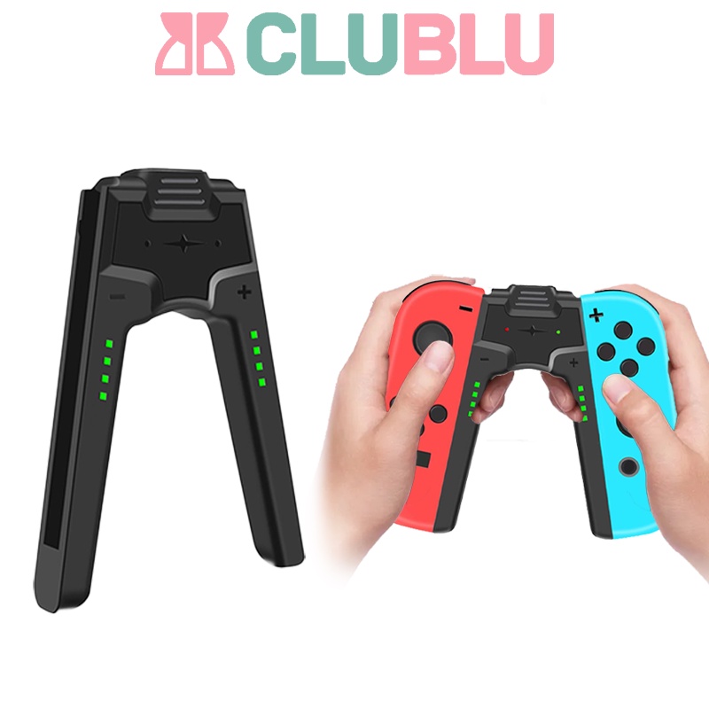 -CLUBLU- Tay Cầm Sạc Switch-OLED Phụ Kiện Tay Cầm Chơi Game Joycon Có Đèn LED Đầu Nối Handgrip Kiêm Sạc Chữ V
