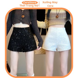 Quần Short Dạ Kim Sa Bling Cạp Cao 2 Lớp {Video Thật Ở Mô Tả}