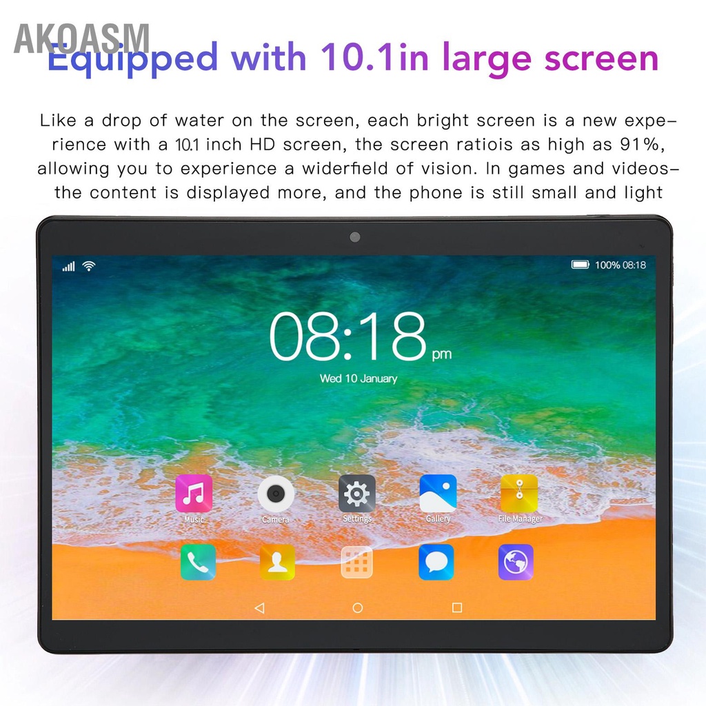 AKOASM Máy tính bảng 10.1in cho Android12 5G WiFi 6GB 128GB Mặt trước 200W sau 500W 1960x1080 IPS 10 Core 8800mAh gọi điện 100‑240V Màu đen | BigBuy360 - bigbuy360.vn