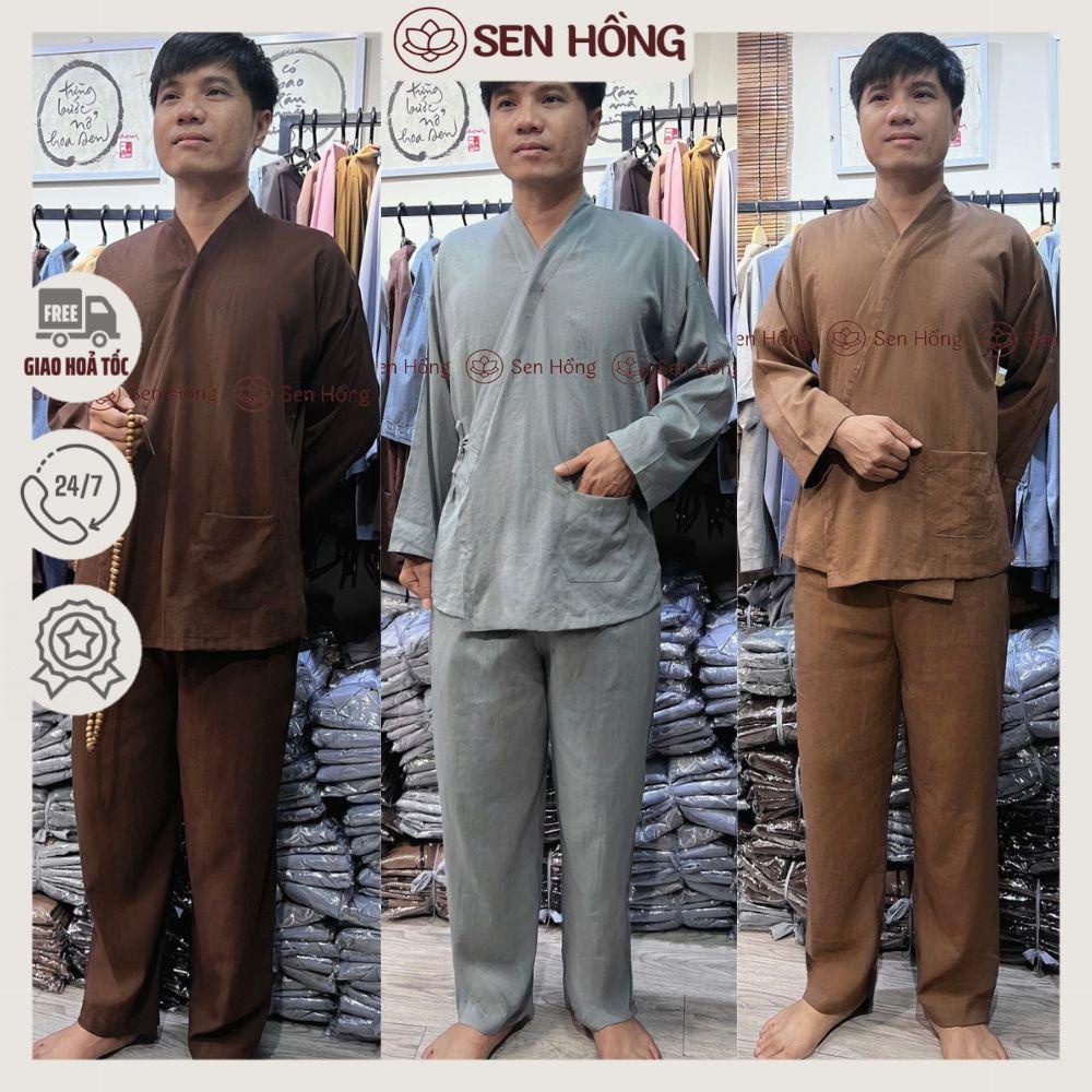 BỘ PHÁP PHỤC NAM - quần áo Phật tử bộ đi chùa - thiền sinh nam vải đũi #mẫu cổ Nhật cột dây BN05