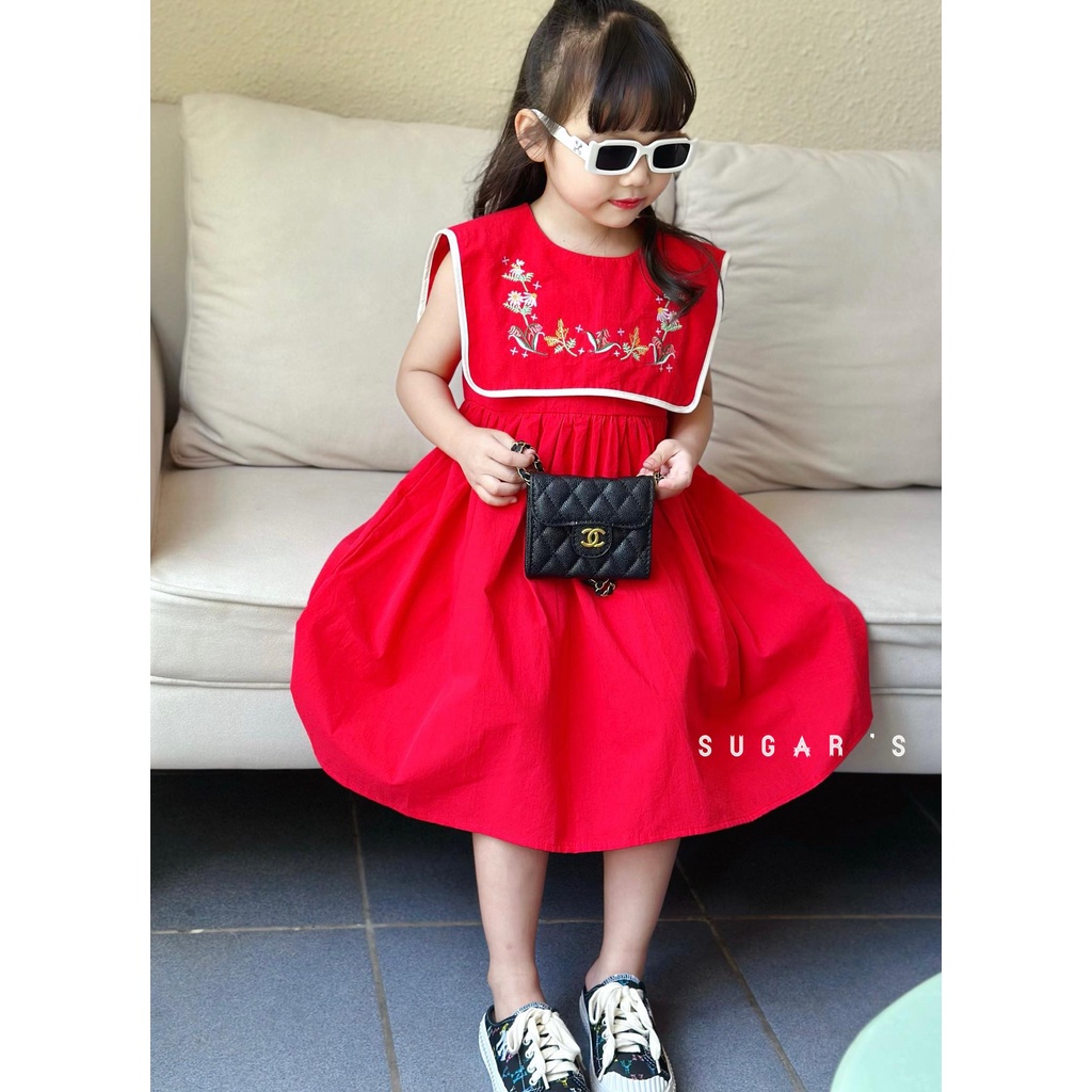 Váy babbydoll thêu hoa cúc họa mi siêu yêu cho bé gái