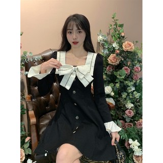 Váy Nữ Đen Cổ Vuông Dáng Dài Cỡ Lớn Thời Trang Mùa Thu Xinh Xắn Cho Nữ