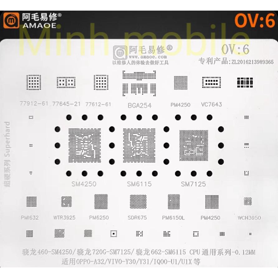 Vỉ làm chân OV6 0V6 CPU 460/SM4250 720G SM7125 662 SM6115 PM4250 PM6150L PM6250 WTR3925 Oppo A32/viv