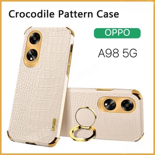Ốp Điện Thoại Da Cá Sấu Có Đế Nhẫn Cho OPPO A98 5G Case A18 A38 A58 A78 A98 4G 5G A17 A57 A77s