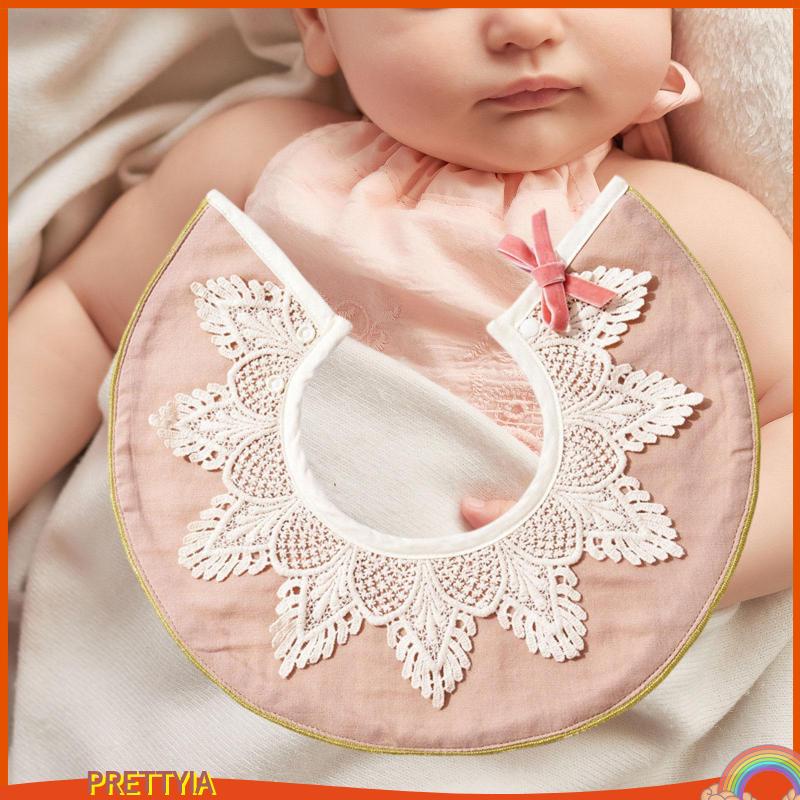 Yếm Ăn Cotton Phối Ren Handmade Có Thể Điều Chỉnh Dành Cho Bé Sơ Sinh