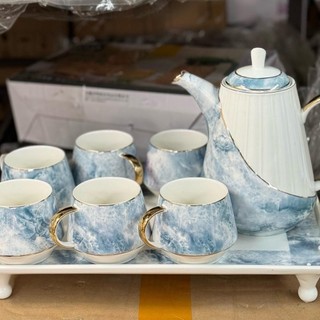 Bộ ấm trà sứ - bộ ấm chén uống trà vân đá size to kèm khay có chân nhiều mẫu