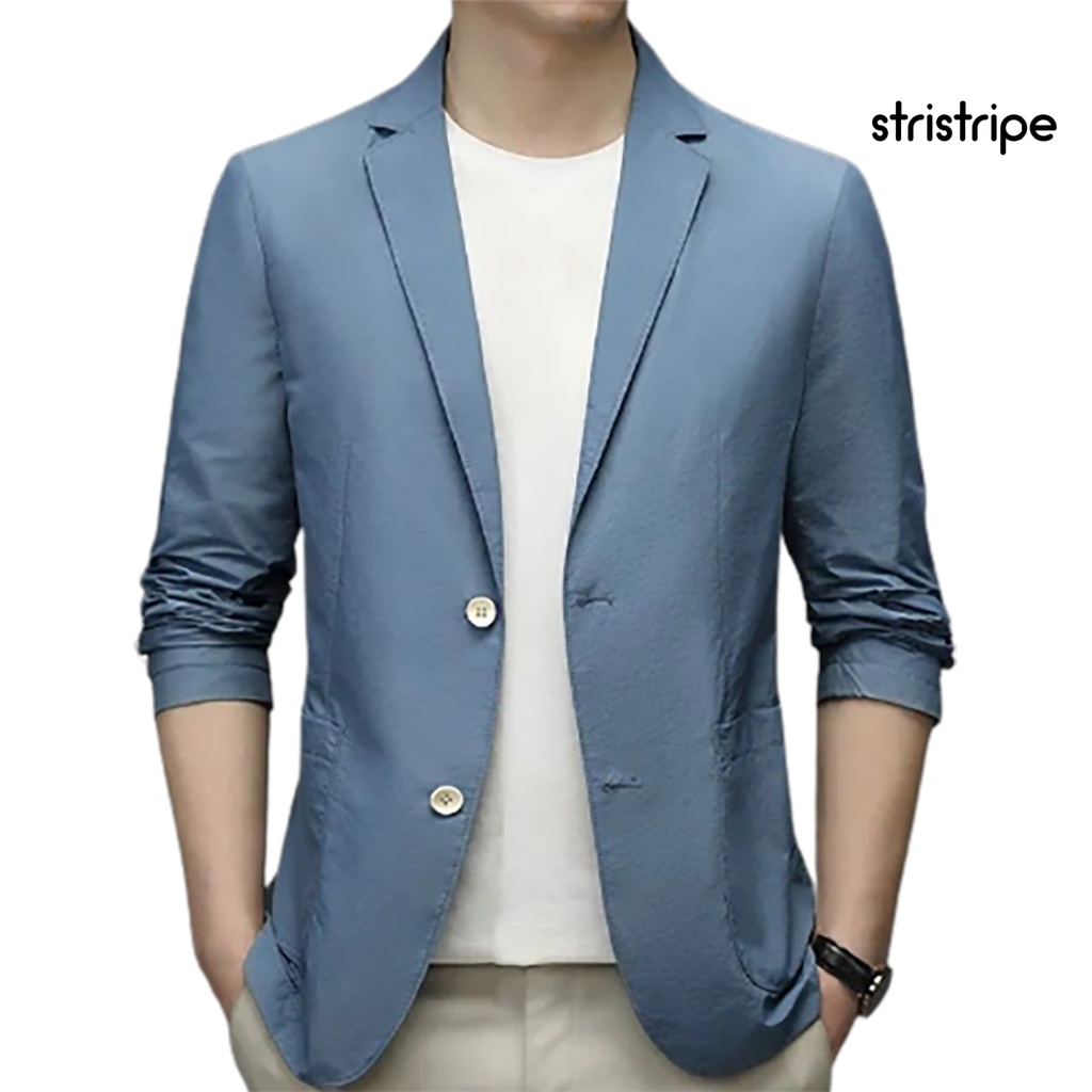 Áo Khoác Vest Tay 3 / 4 Màu Trơn Dáng Ôm Cài Hai Hàng Nút Thời Trang Công Sở Cho Nam