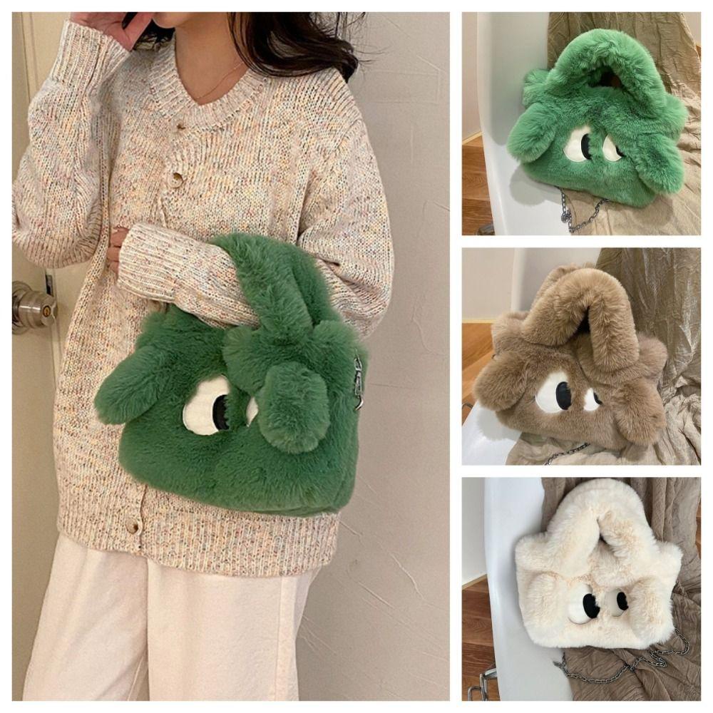 Sweetjohn Túi Xách tote Đeo Vai / Xách Tay Hình Vuông Cỡ Nhỏ Phủ Lông Họa Tiết Hoạt Hình Chú Chó Mắt To Phối Dây Xích Thời Trang