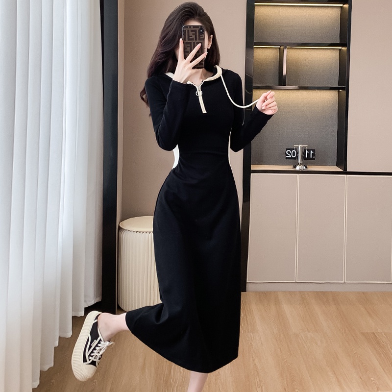 Đầm Đen Dài Qua Gối Tay Dài Có Mũ Trùm Đầu size s-3xl Thời Trang Mùa Thu 2023 Cho Nữ