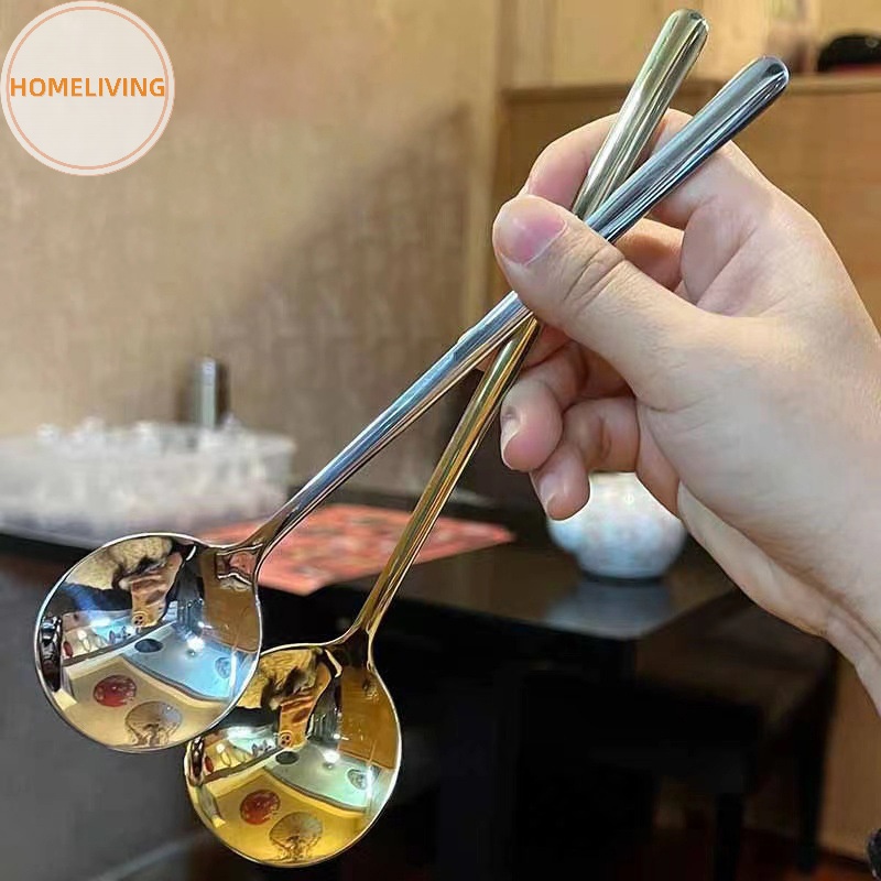 Muỗng Ăn Súp Bằng Thép Không Gỉ 304 Đế Phẳng Phong Cách Trung Hoa