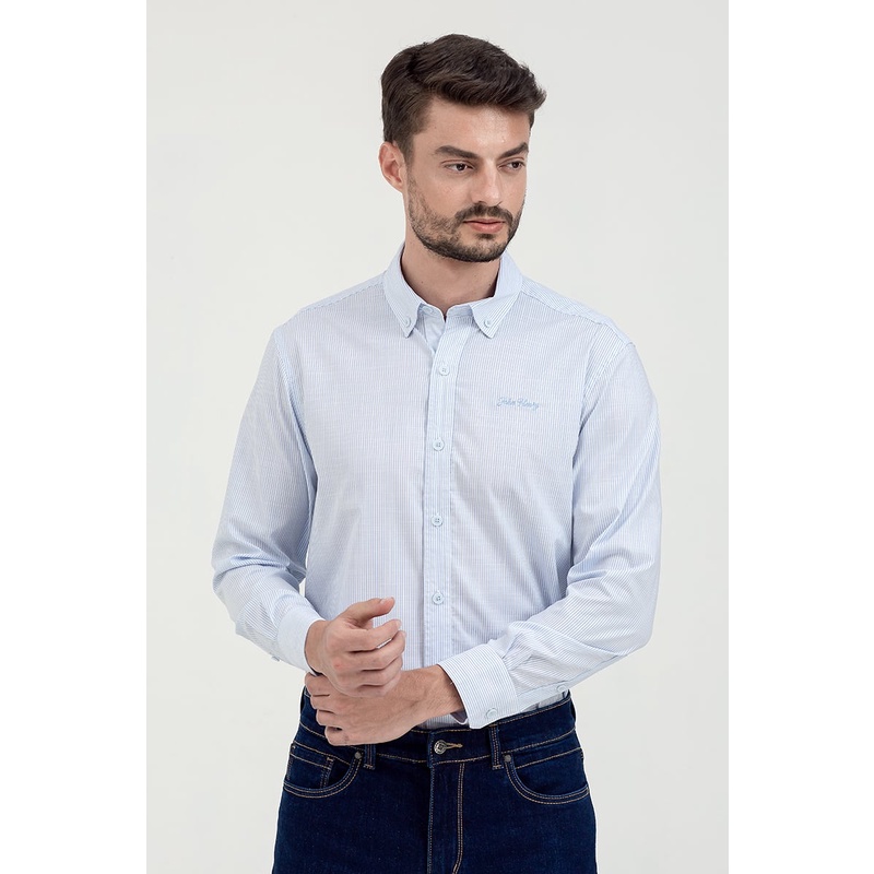 Áo sơ mi tay dài họa tiết kẻ sọc , thời thượng, lịch lãm, chỉn chu John Henry - WS21SS43C-LC