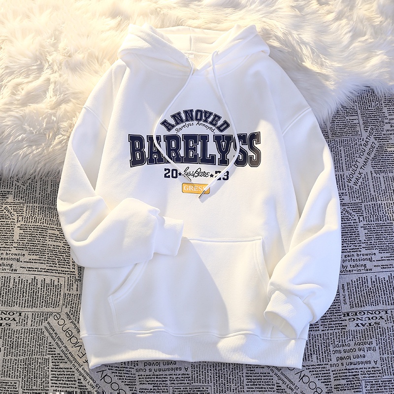 Áo hoodie Nhung Dày Dài Tay In Chữ Thời Trang Cho Nam