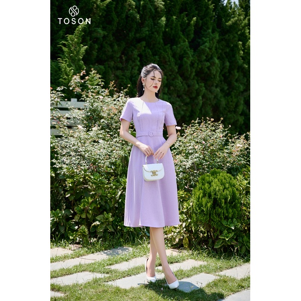 Đầm đũi xước tím xòe nhẹ, thân trước cắt dây laze 43192T93 Toson