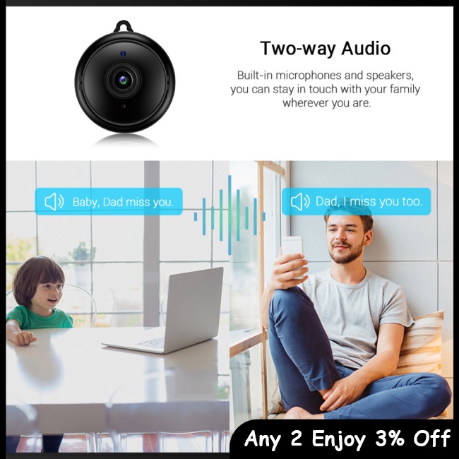 Camera mini zevaret wifi ip Không Dây hd 1080p Hai Chiều Phát Hiện Chuyển Động Ban Đêm Cho Bé