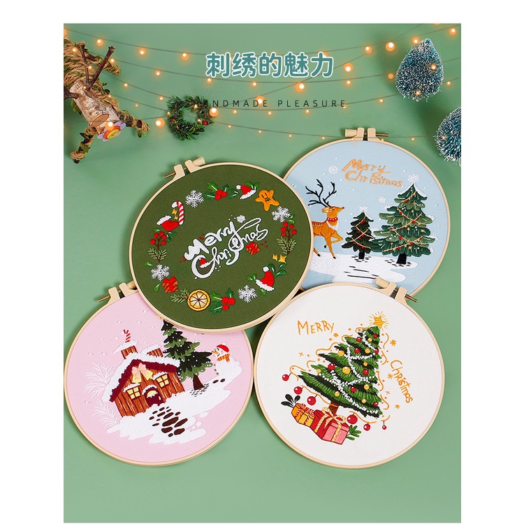 Tranh Thêu Chữ Thập Đường Kính 20cm Hình Tròn Đơn Giản Trang Trí Giáng Sinh diy